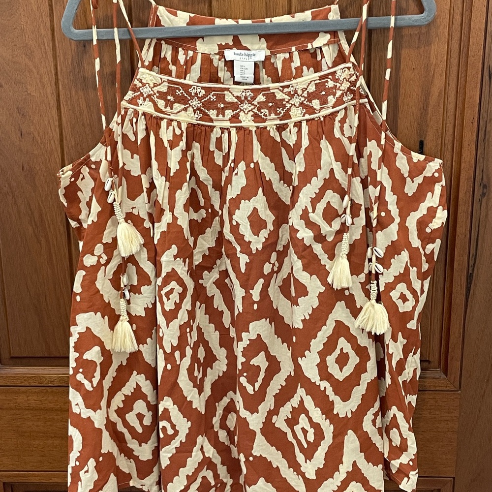 Haute Hippie Rust and Cream Patterned Tank Top